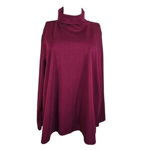 Pure Jill Burgundy Relaxed Turtleneck Pima Cotton Winter Pullover Women's Top 2X